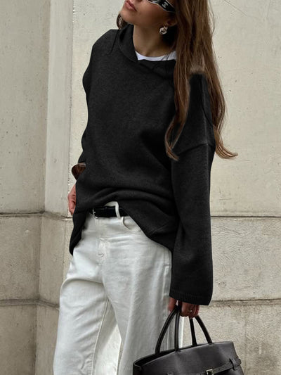 Casual Minimalist Long Sleeve Hooded Sweater Woolen