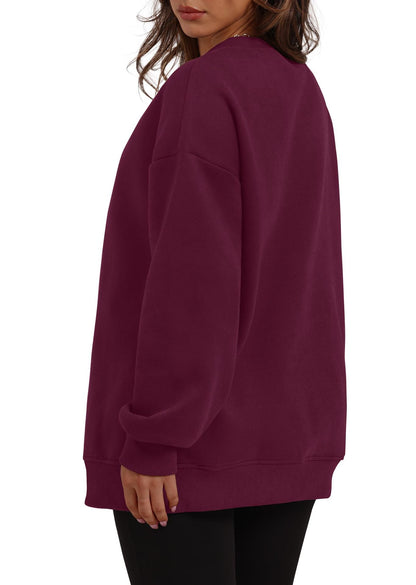 Autumn Winter Women round Neck Long Sleeved Sweatshirt Pullover Fleece Sweater