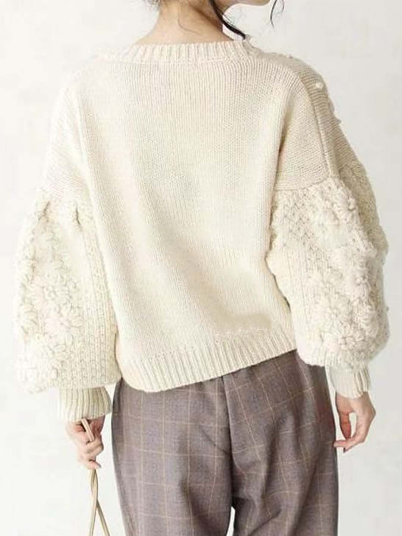 Autumn Winter Fresh Machine Embroidery Three Dimensional Little Daisy Pullover round Neck Loose Knitted Sweater