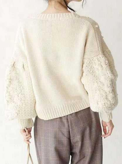 Autumn Winter Fresh Machine Embroidery Three Dimensional Little Daisy Pullover round Neck Loose Knitted Sweater