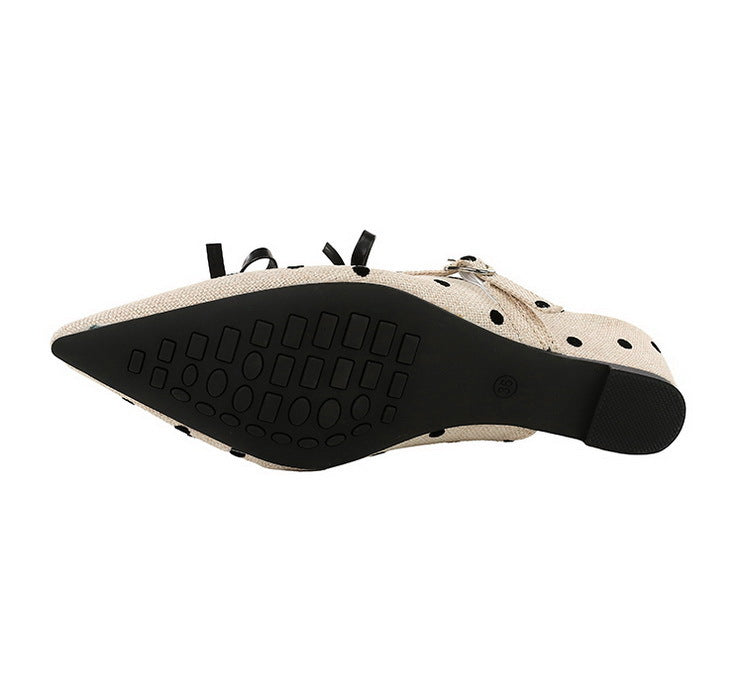 Minority Bow Toe Cap Slipper Polka Dot Wedge Comfortable All Match Slip on Women Shoes Outdoor Slippers