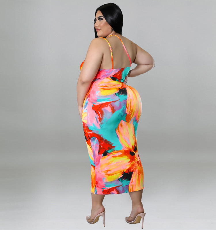 Plus Size Women Clothing Summer Sexy Sling Backless Dress