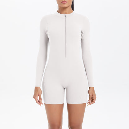 Hollow Out Cutout Beauty Back Half Open Zipper One Piece Peach Hip Sports Fitness Bare Back Jumpsuit Yoga Clothes Women