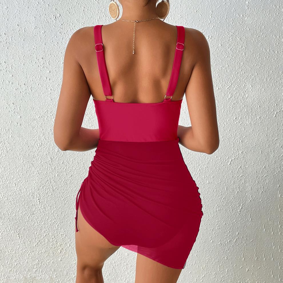 One Piece Swimsuit Women Sexy Solid Color Mesh Bikini Swimsuit
