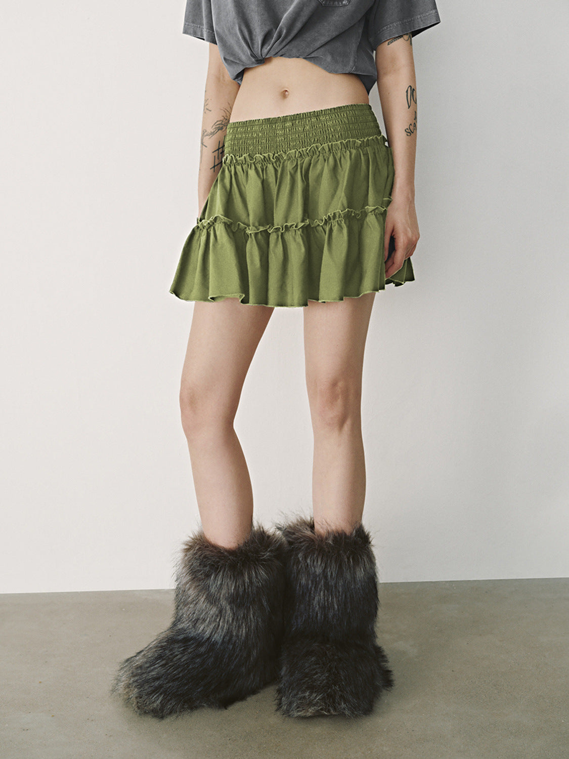 Floral Skirt Pants Lined A line Skirt High Quality Smocking Tight Waist Elastic Culottes