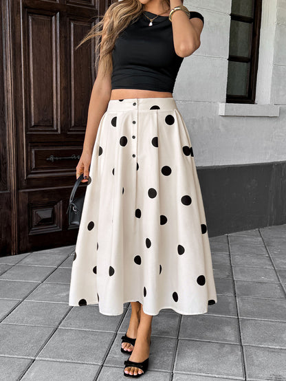 Summer Mid Length Umbrella Skirt Polka Dot Skirt Elastic Elegant Retro A line Skirt