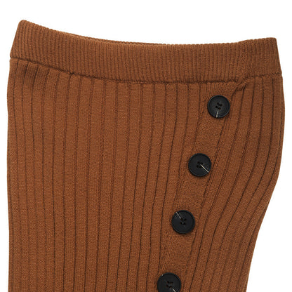 Autumn Winter Casual Knitted Hip Skirt Elegant Button Split Woolen Skirt