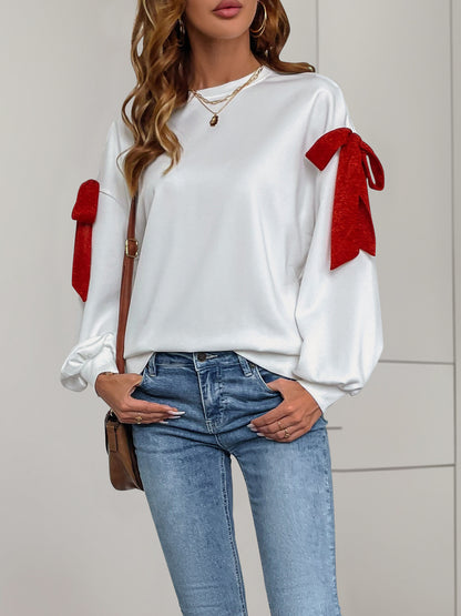Dating Party Casual Sweet Bow Decoration Long Sleeve White Hoodie