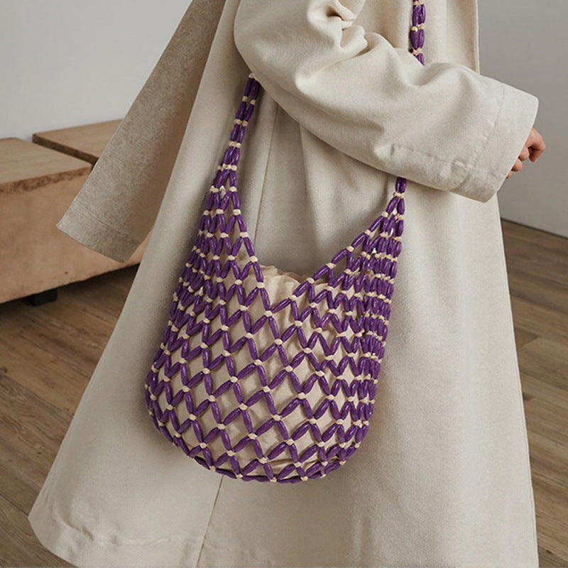 Summer All Matching Special Interest Design Handmade Beaded Weaving Hollow Out Cutout Beach Bag - GLAMWEARS