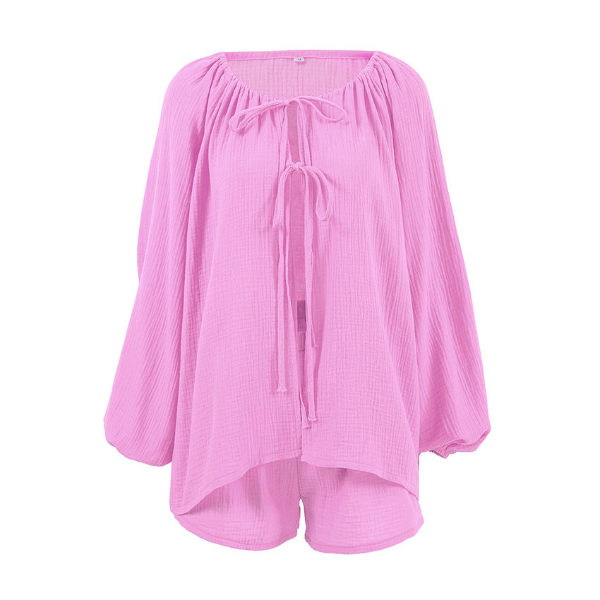 Autumn Loose Casual Cotton Pajamas Women Cardigan Long Sleeve Shorts Comfortable Homewear Can Be Worn outside