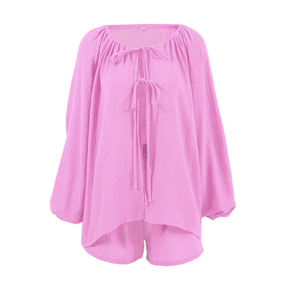 Autumn Loose Casual Cotton Pajamas Women Cardigan Long Sleeve Shorts Comfortable Homewear Can Be Worn outside