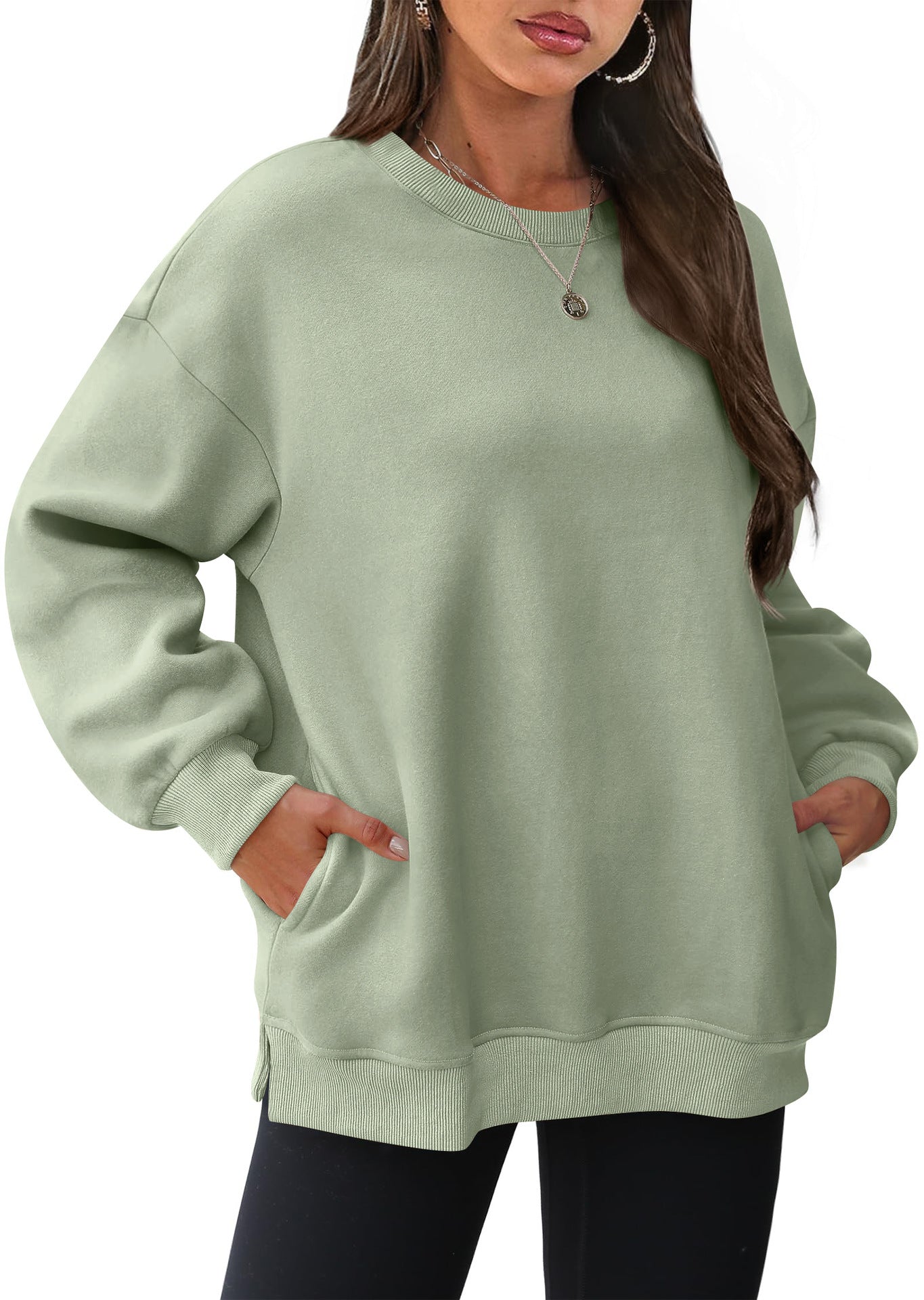 Autumn Winter Women round Neck Long Sleeved Sweatshirt Pullover Fleece Sweater