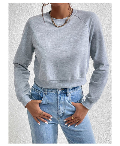 Autumn Winter Women Clothing Long Sleeve round Neck Solid Color Hoodie Women