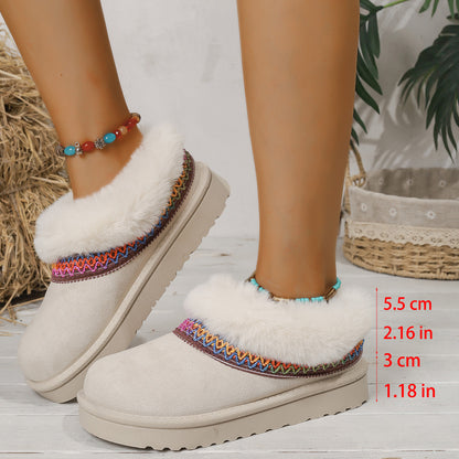 Winter Knitted Belt Wool Mouth Short Snow Boots Women Thick Bottom Thickened Fleece lined Platform Slip on Cotton Shoes