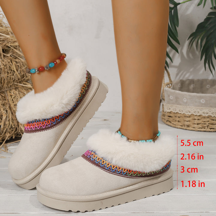 Winter Knitted Belt Wool Mouth Short Snow Boots Women Thick Bottom Thickened Fleece lined Platform Slip on Cotton Shoes - GLAMWEARS