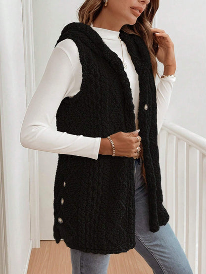 Autumn Winter Women Double Sided Plush Casual Hooded Cardigan Vest