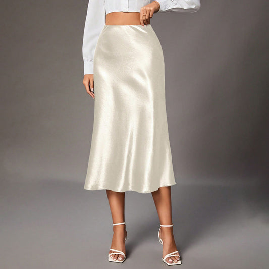 Women Clothing Brand Satin Satin Skirt High Sense Small Artificial Silk Skirt Women Skirt
