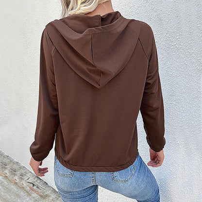 Women Clothing Long Sleeve Solid Color Hooded Autumn Winter Sweatshirt