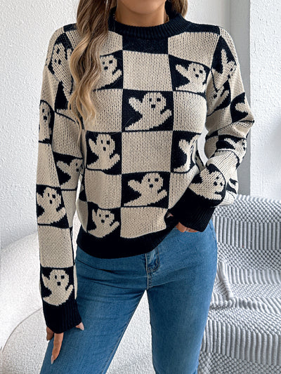 Autumn Winter Halloween Plaid Lantern Long Sleeve Pullover Women Clothing