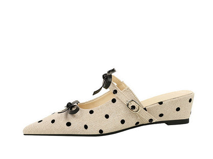 Minority Bow Toe Cap Slipper Polka Dot Wedge Comfortable All Match Slip on Women Shoes Outdoor Slippers