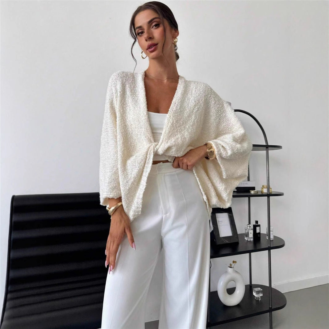 Cross Design Deep V Plunge neck Casual Loose Elegant Simple Sweater