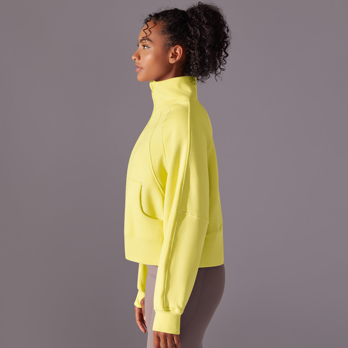 Trendy High Collar Warm Brushed Lining Zipped Sports Coat Loose Yoga Casual All Matching Sweater