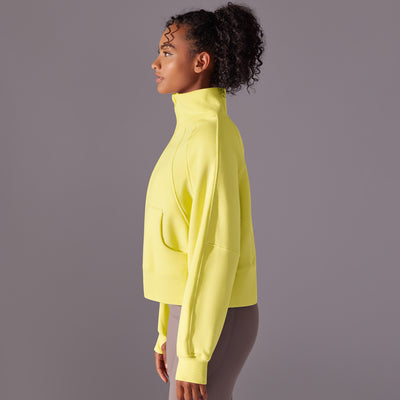 Trendy High Collar Warm Brushed Lining Zipped Sports Coat Loose Yoga Casual All Matching Sweater
