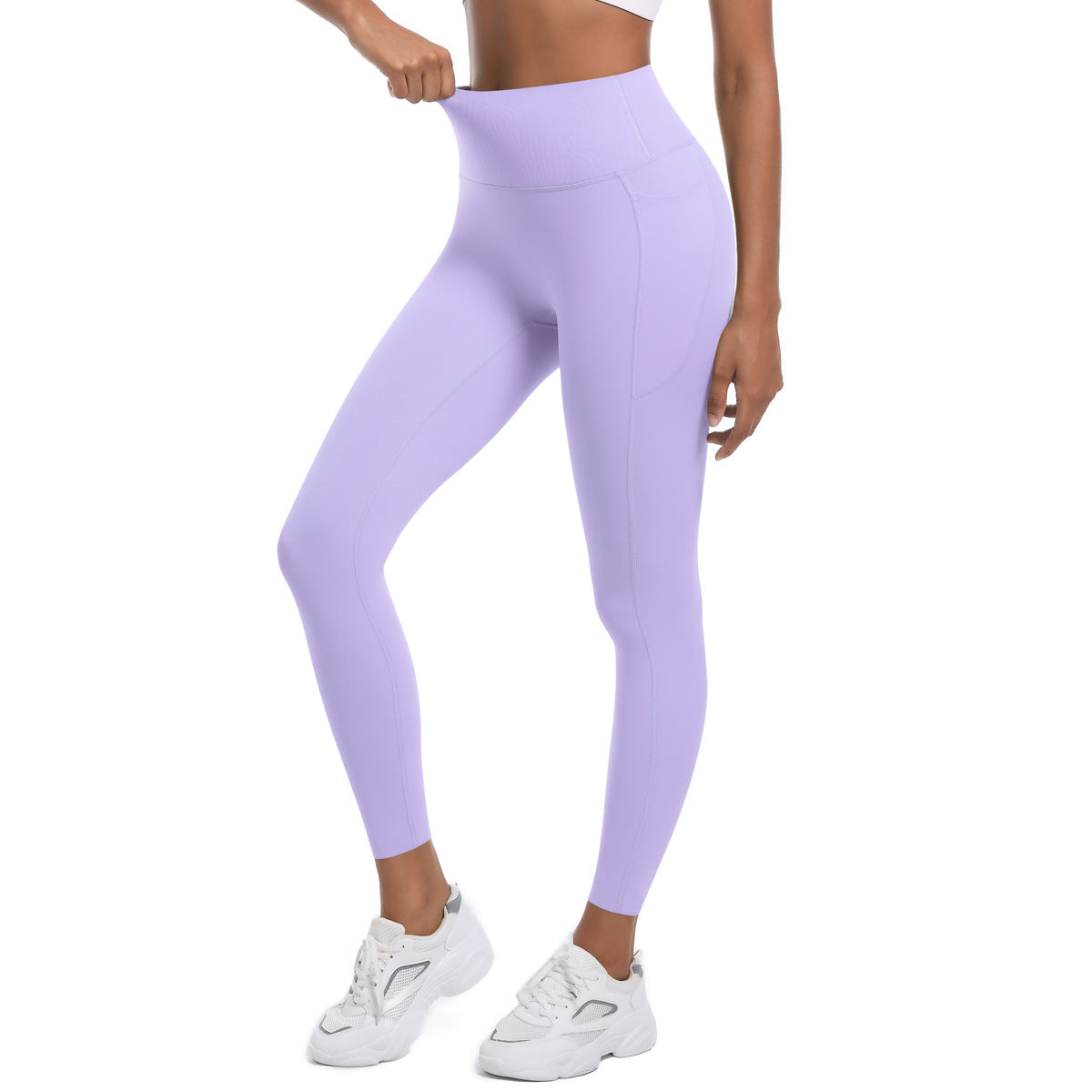 High Strength Skinny Yoga Pants Seamless High Waist Belly Contracting Sports Trousers High Elastic Side Pocket Quick-Drying Fitness Pants