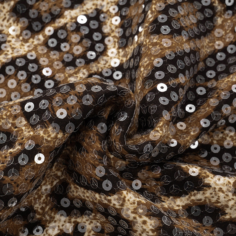 Women Clothing Spring Summer Leopard Print Sequined Sheath Low Waist Hollow Out Cutout Split Lace up Skirt