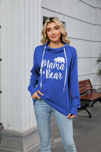 Autumn Winter Solid Color Printing Hooded Loose Long Sleeves Casual Sweatshirt Women