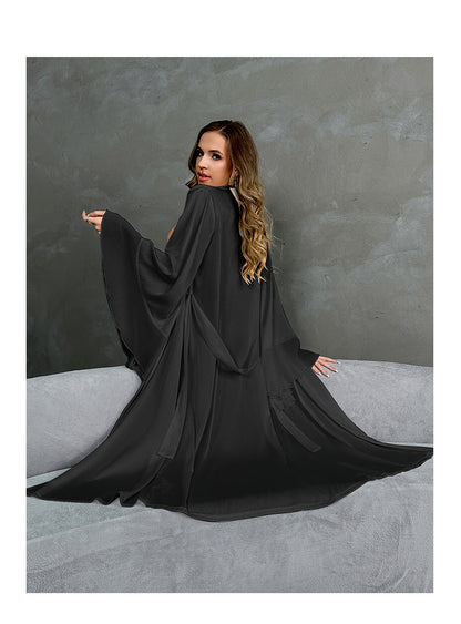 Satin Pajamas Women Long Sleeved Ruffled Chiffon Stitching Nightgown Bathrobe Home Wear Women