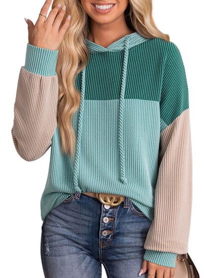 Autumn Winter Twist Strip Color Matching Long Sleeve Hoodie Loose Sweater