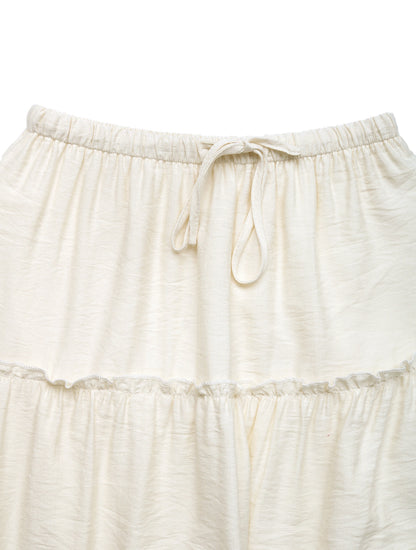 Summer White Stitching Skirt Women Simple Elastic Waist A line Umbrella Maxi Skirt