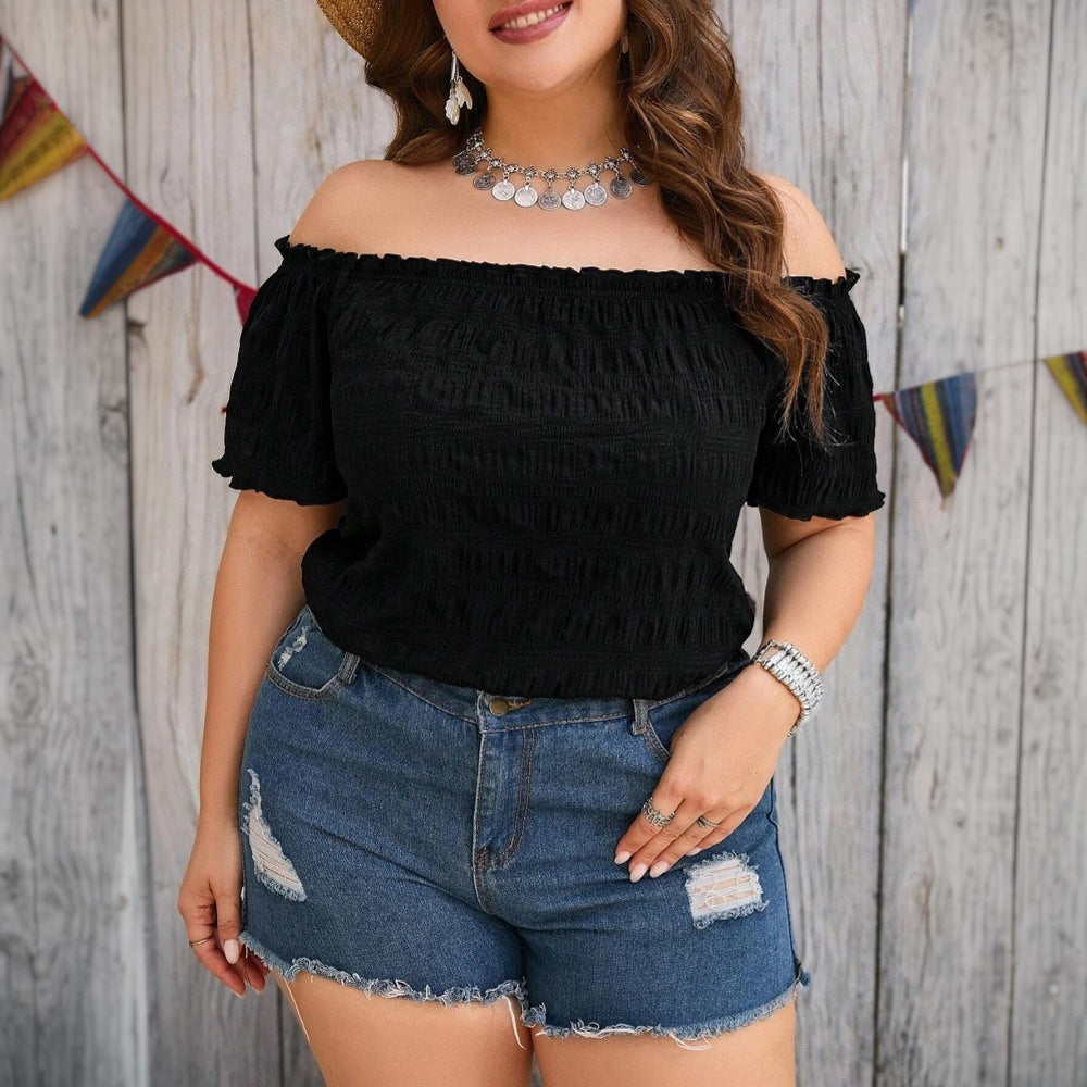 Women Clothing Sweet Spicy Tube Top T shirt Summer Solid Color off Neck Short Top