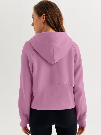 Half Zipper Pullover Hooded Sweatshirt Fleece Short Chic Scuba Sweater for Women