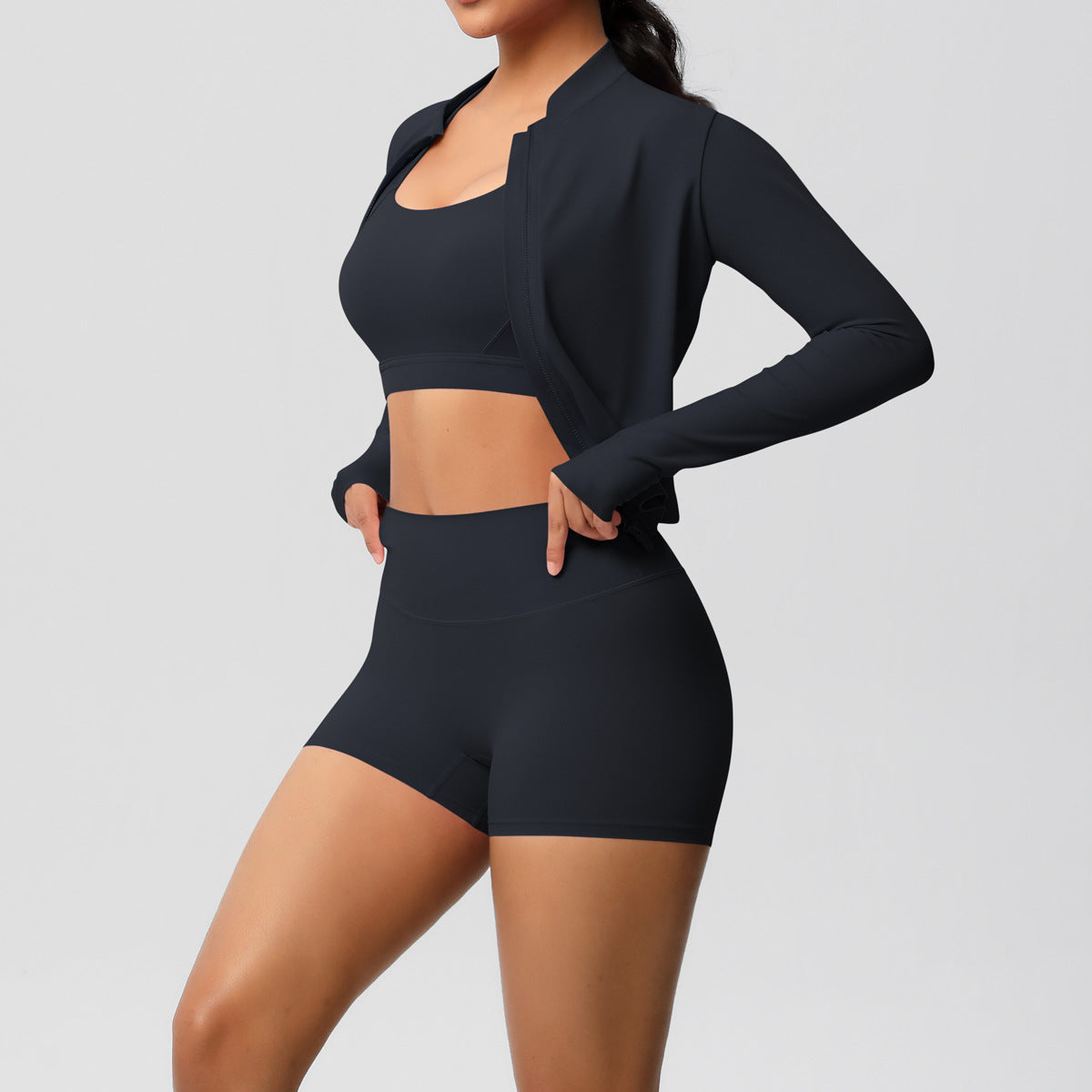 Solid Color Cloud Sense Yoga Bra Sports Coat Pilates Running Shorts Fitness Yoga Wear Three Piece Set for Women