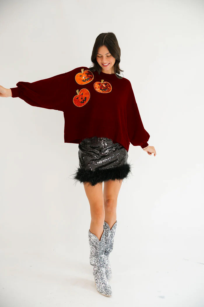 Autumn Winter Women Halloween Pumpkin Sequined Sweater Loose Casual Top Women