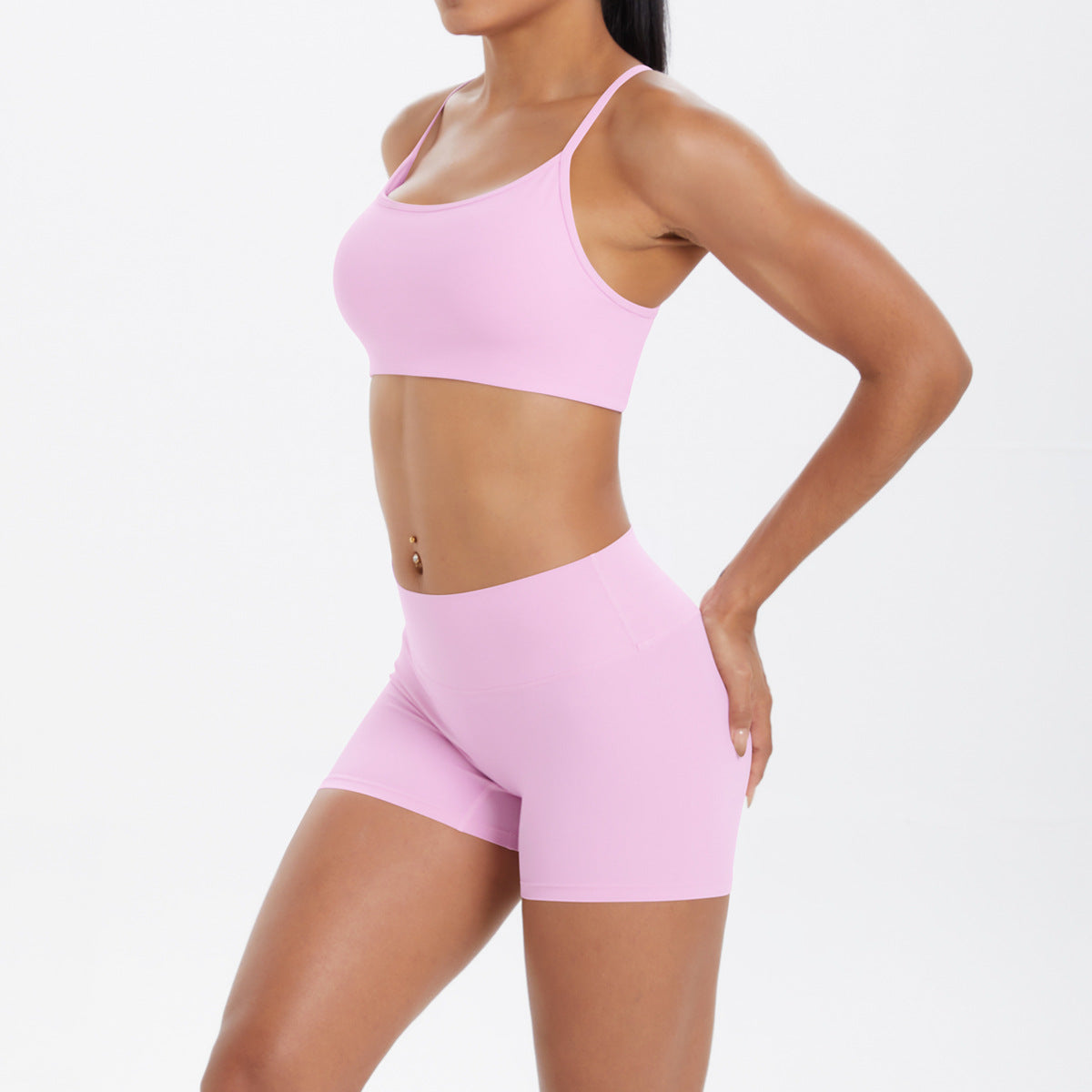 Yoga Wear Sexy Skin Friendly Beauty Back Sling Sports Bra High Waist Breathable Shorts Tights Fitness Set