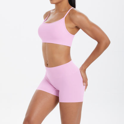 Yoga Wear Sexy Skin Friendly Beauty Back Sling Sports Bra High Waist Breathable Shorts Tights Fitness Set