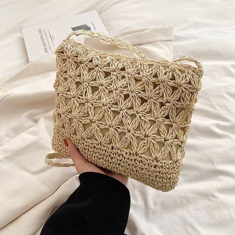 Crossbody Straw Bag Hollow Out Cutout Floral Straw Bag Woven Bag Vacation Beach Bag Change Mobile Phone Bag