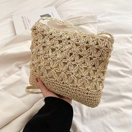 Crossbody Straw Bag Hollow Out Cutout Floral Straw Bag Woven Bag Vacation Beach Bag Change Mobile Phone Bag