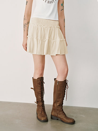 Floral Skirt Pants Lined A line Skirt High Quality Smocking Tight Waist Elastic Culottes