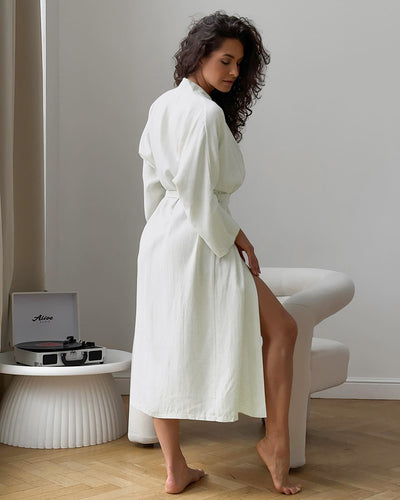 Summer Apricot Cotton Loose Cardigan Lace Up Long Sleeve Nightgown Casual Comfortable Bathrobe Women Homewear