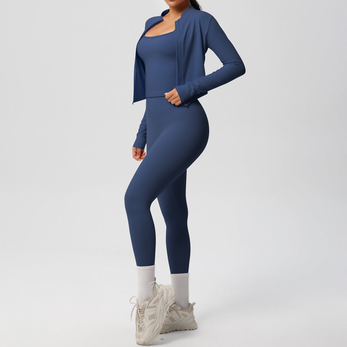 Skinny Yoga Pants High Waist Nude Feel Camisole Sports Zip Long Sleeve Coat Workout Clothes Three Piece Set