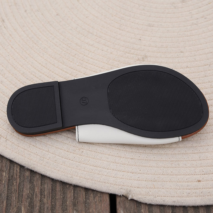 Flat Open Toe Buckle Sandals Women Metal Buckle One Line Fish Mouth Beach Slippers - GLAMWEARS