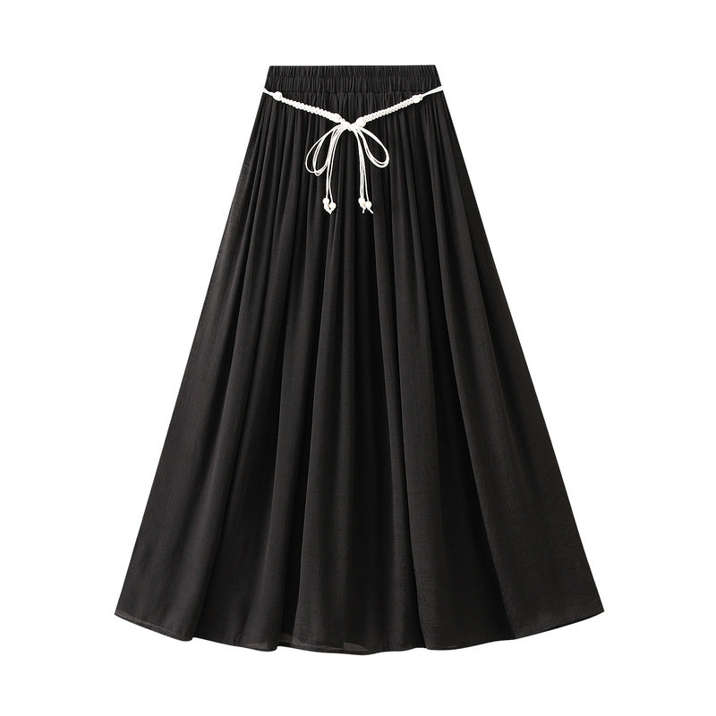 Cotton Linen Skirt Summer Zen Swing Slimming High Waist A line Dress Solid Color A line Skirt Ankle Floor Length Dress