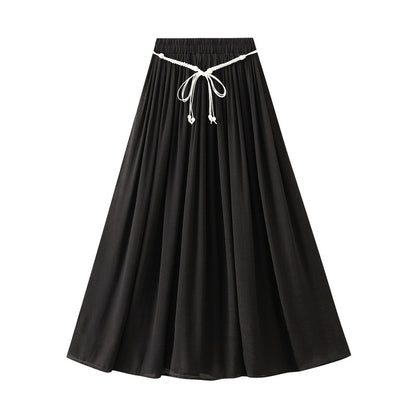 Cotton Linen Skirt Summer Zen Swing Slimming High Waist A line Dress Solid Color A line Skirt Ankle Floor Length Dress