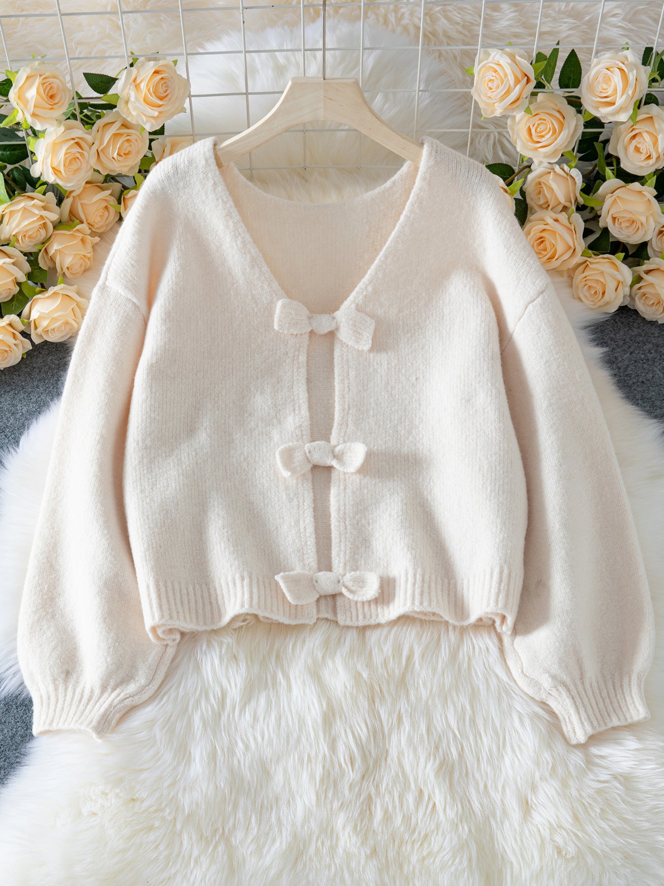 Autumn Winter Bow Tie Women Knitwear Sexy Backless Loose Sweater Top