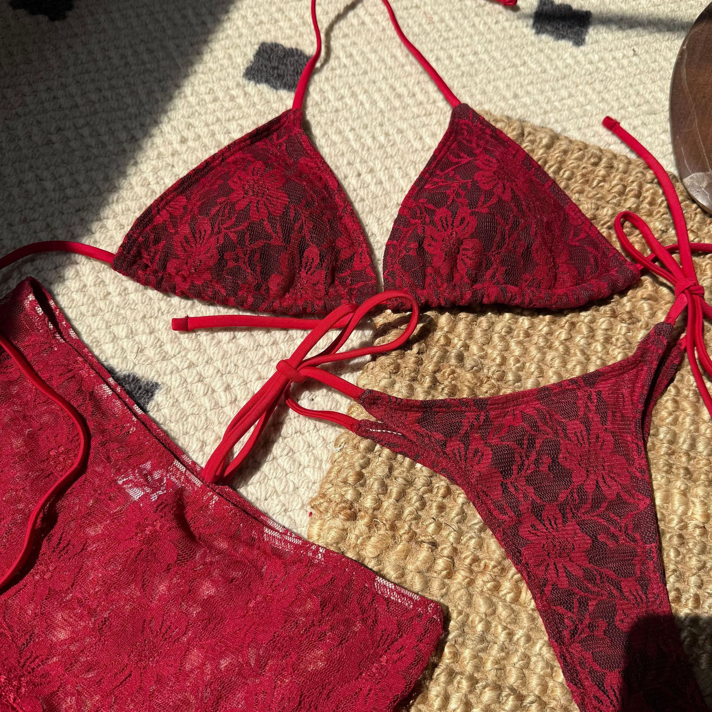 Beach Sexy Lace Cutout Three Piece Sets Split Bikini Swimwear Swimsuit