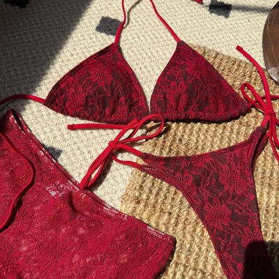 Beach Sexy Lace Cutout Three Piece Sets Split Bikini Swimwear Swimsuit